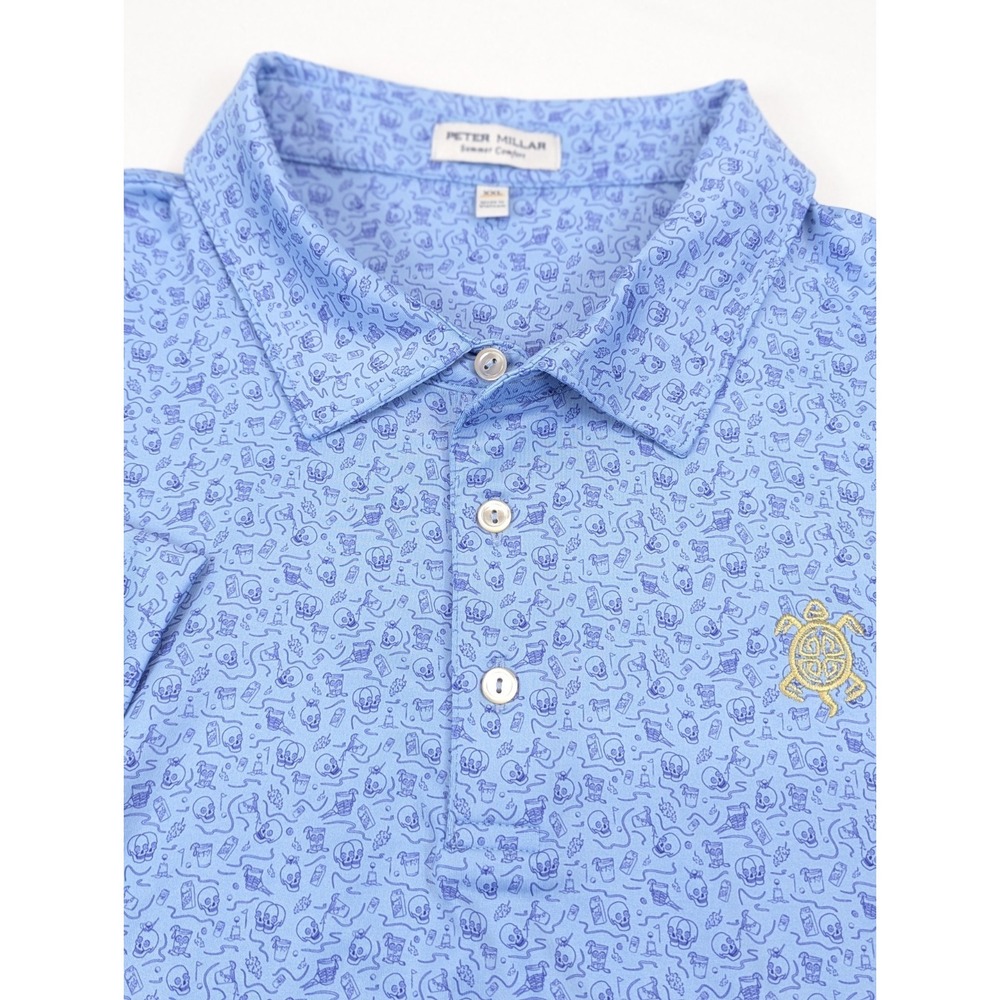 Peter Millar Polo Shirt Mens 2XL Summer Comfort Skull Drinks Blue Performance - Picture 8 of 10